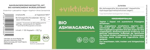 Bio Ashwagandha Kapseln - Für innere Ruhe & Ausgeglichenheit - Hochdosierter Vollspektrum-Wurzelextrakt mit Withanoliden - Traditionell gewonnen & vegetarisch (1er Pack)