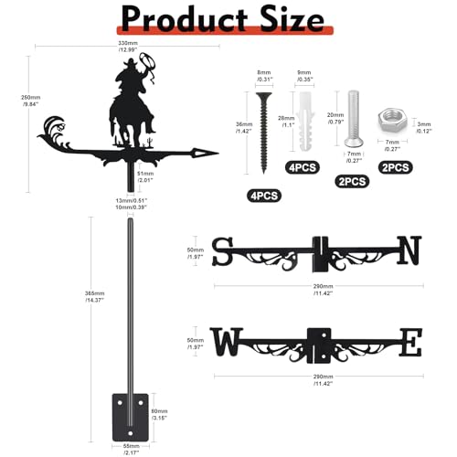 image for VESTCDF Cowboy Weather Vane, Black Metal Weathervane Roof Mount, Wind 