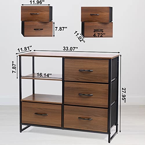 Connoo Fabric Dresser With 4 Drawers And 2 Side Shelf, Lightweight Industrial Storage Unit Organizer For Entryway, Bedroom, Nightstand, Office, Kitchen #TOP2