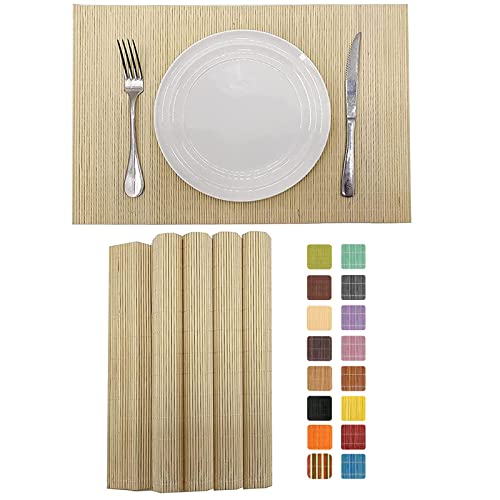 ANDSTAR Set of 4 Pcs Bamboo Placemats Sushi Rolling Mat Japanese Style Natural Anti-Slip Bamboo Placemats Washable Heat-Resistant Table Mats for Dining Room and Kitchen（Natural Color）