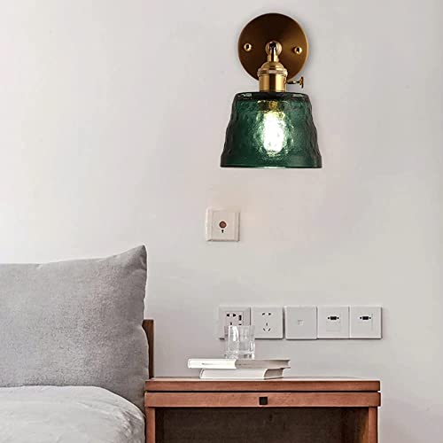 Luces de pared de latón con pantalla de cristal verde para pasillo 3