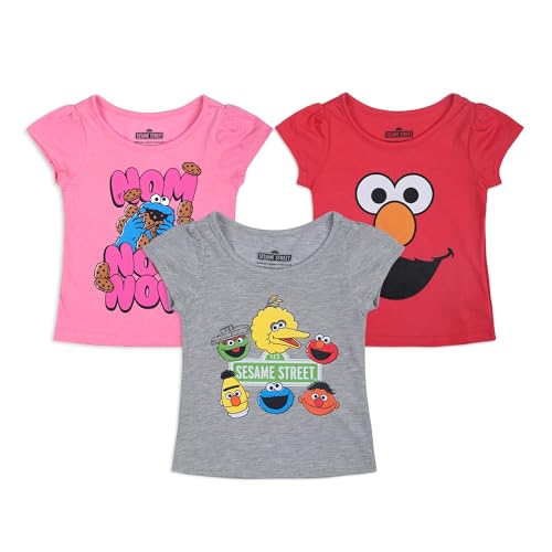 Sesame Street Elmo Girls 3 Pack Short Sleeve T-Shirt for Infant and Toddlers
