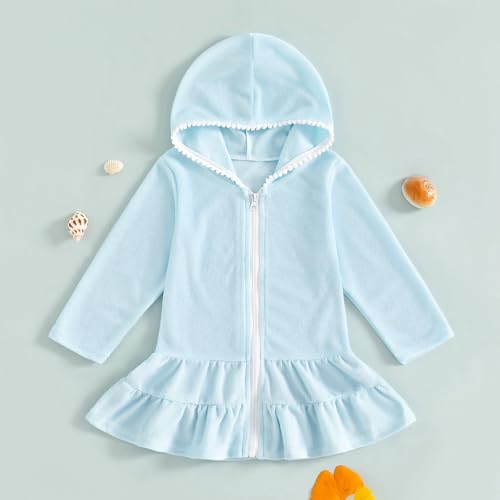Image of Mubineo Toddler Girl Long Sleeve Swimsuit Beach Dress Cute Cover Ups Ruffle Bathing Suit Cover Up Kimono Kids Swimwear