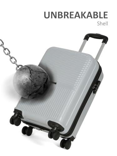 Image of Teakwood Small Size 8 Wheels Trolley Bag, Hard Cabin with Zipper Closure, Adjustable Push Button & Cross Side Strap, Number Lock System 360 Degree (Small, Silver)