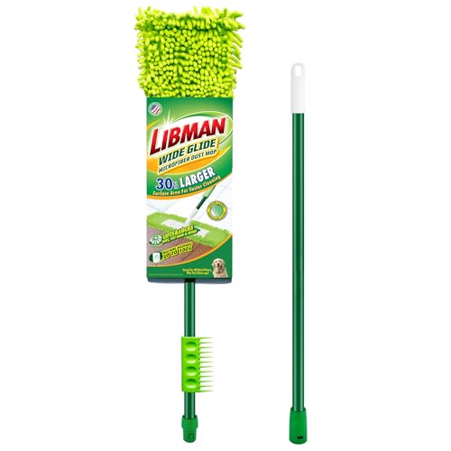 Libman Wide Glide Microfiber Dust Mop Microfiber Fingers for Floor Cleaning Hardwood Laminate Tile Cleaner 360 Degree Swivel Head 2 Piece Handle