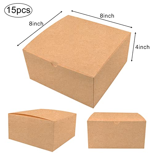 Moretoes 15Pcs Gift Boxes, 8X8X4 In Brown Gift Box, Kraft Paper Gift Boxes With Lids For Bridesmaid Proposal Boxes, Cupcake Boxes, Crafting Gift Boxes thumb #1
