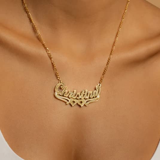 10K Gold Name Necklace Personalized for Women, 10K/14K/18K Solid Gold Birthstone Name Figaro Necklace Custom Any Name, for Women Mom2