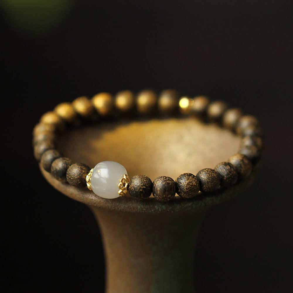 Pulsera de Cuentas de Madera de agar Natural Unisex Cuentas de sándalo Oración Rosario Budista Mala Pulseras