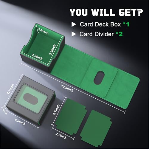 Image of Kabinka MTG Deck Box with Window, Commander Deck Box for Trading Cards, Holds 110+ Double Sleeved Cards, Fits TCG CCG EDH (Black Green)