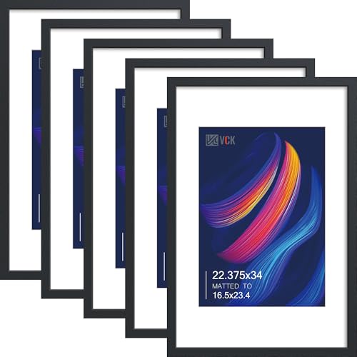 Image of VCK 22.375 x 34 Poster Frame 5 Pack, Black Wood, A2 Mat, for Gallery Wall