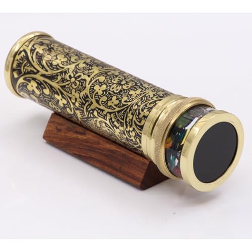 RII Handcrafted Etched Lacquered Brass Kaleidoscope, Oil Object Chamber Classic Kaleidoscope-Unique Gift Ideas for Someone Special, (7\"x1.5\")