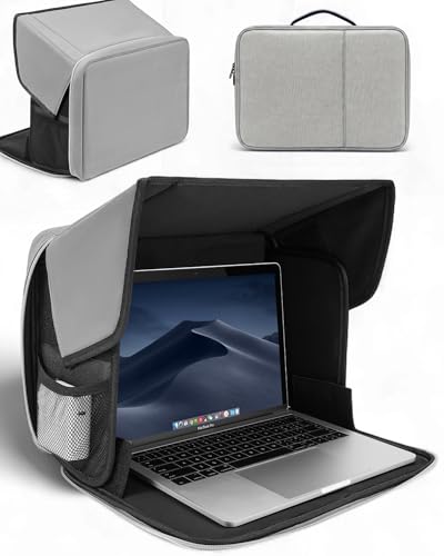 Laptop Sun Shade Fits 13-16 inch Laptop UV-Heat Reflective & Water-Resistant Material Easy to Carry Computer Case for Working Outside Travel Beach (Light Grey)