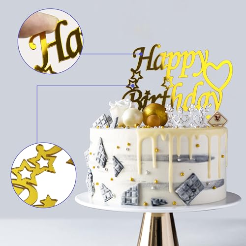 Rasslisa LISA-23KFT-LXX 120 Pcs Gold Happy Birthday Cake Toppers Mirror Acrylic Cake Topper Cake Decorations Cake Inserts Cake Decorating Supplies Cupcake Toppers For Birthday Party Cake Desserts Pastries 15 Styles thumb #4