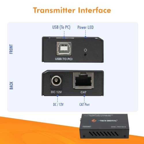 Image of J-Tech Digital USB Over Ethernet Extender USB Balun Over cat5e cat6 99m /328ft PoC, Play and Plug, No Driver Needed, USB2.0 for Game Controller, MAC & PC and USB2.0 Supported Devices [JTECH-BE100]