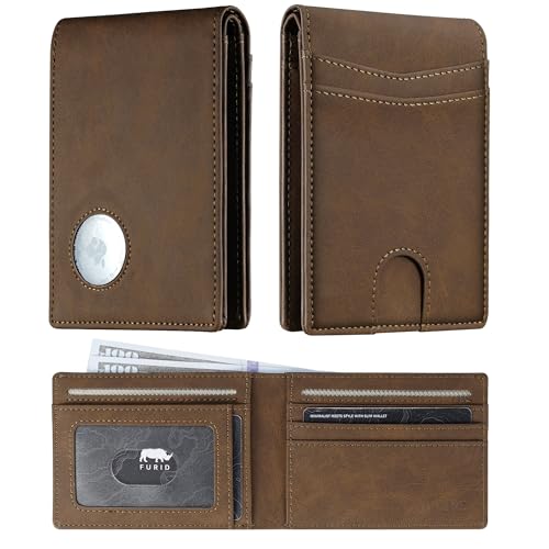 Image of furid Apple Airtag Wallet Men Slim: Air Tag Wallet with Airtag Holder, RFID Blocking, Bifold, Front Pocket, Minimalist Card Wallet, Carbon Fiber Wallet, Burnt Sienna, Airtag Wallet, Minimalist