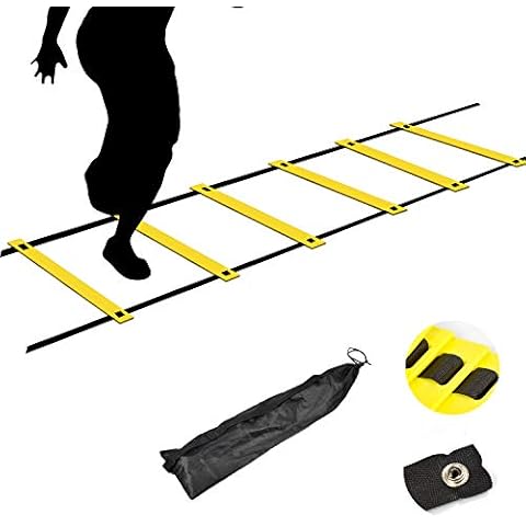 TNZMART Agility Ladder Speed Ladder 6Rung10FT 12Rung20FT Training Equipment for Football Soccer Basketball with Carrying Bag (10FT, Yellow) Cover