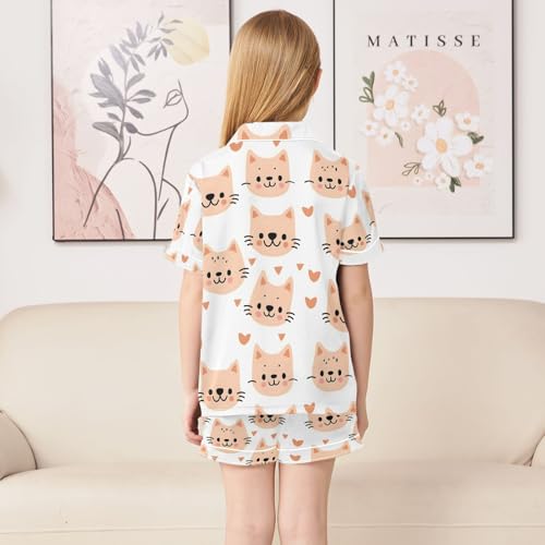 ALAZA Cat Heart Love White Pajamas Satin Pajama Set Short Sleeve Button Down Sleepwear4