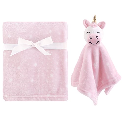 Image of Hudson Baby Unisex Baby Plush Blanket with Security Blanket, Pink Unicorn, One Size
