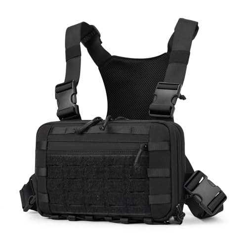 WOISIASO Outdoor Tactical Chest Bag Chest Rig Pack EDC Molle Utility Chest Pouch for Workouts Hiking Fishing Perfectly Suitable For Men (Black)