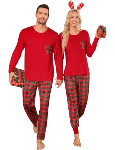 LecGee Matching Family Pajama Set Christmas Couple Plaid Sleepwear Xmas Long Sleeve Lounge Set Men&Women Button Down Pjs Set