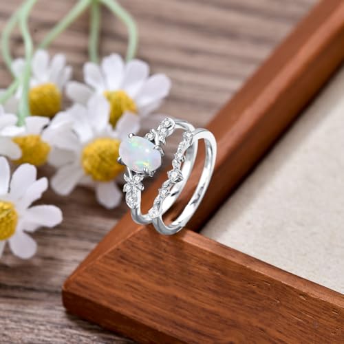 1.5 Carats Fire Opal Wedding Ring S925 Sterling Silver Twig Leaf Oval Opal Ring Bridal Set Opal Engagement Promise Ring for Women4