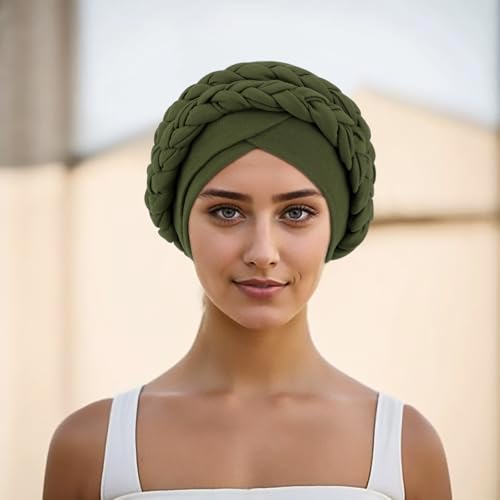 Image of DRESHOW Turban Pre-Tied Twisted Hat Thread African Head Wraps for Black Women Chemo Cancer Cap Braid Hair Cover