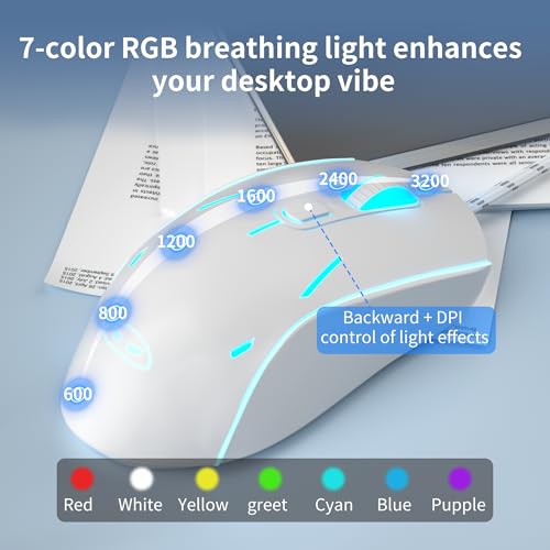 Image of Wire Gaming Keyboard,Creamy Keyboard and Mouse Combo, 7 Colorful Rainbow Backlight Classic Gaming Keyboard (White & Blue & Purple)