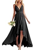 Robe d'invité de Mariage col en V Haut bas sans Manches Robes formelles Robes de soirée Black US26 Plus