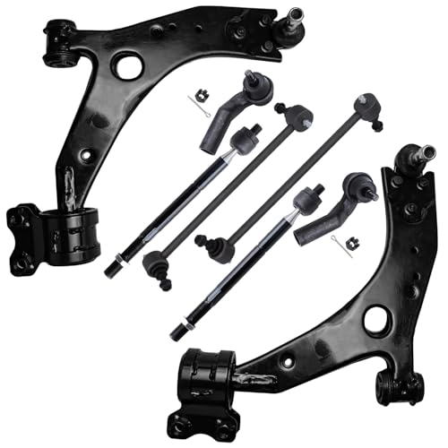 Image of Detroit Axle - 8pc Front End Suspension Kit for 2007 2008 2009 Mazda 3 [Turbo], 2 Lower Control Arms w /Ball Joints, 4 Inner & Outer Tie Rods, 2 Sway Bar Links Replacement