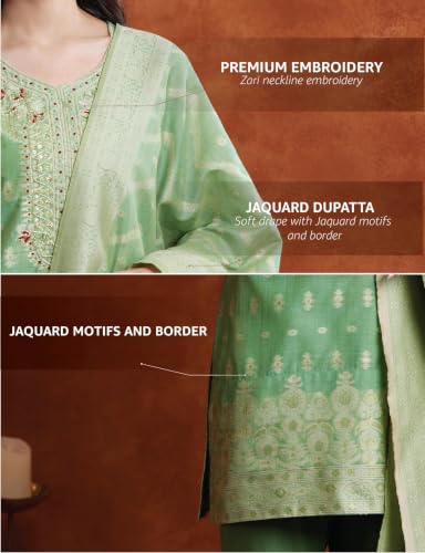 Image of Amazon Brand - Myx Women's Jaquard Embroidered Kurta And Sharara Set With Dupatta | Sharara Suit Set (Available In Plus Sizes)