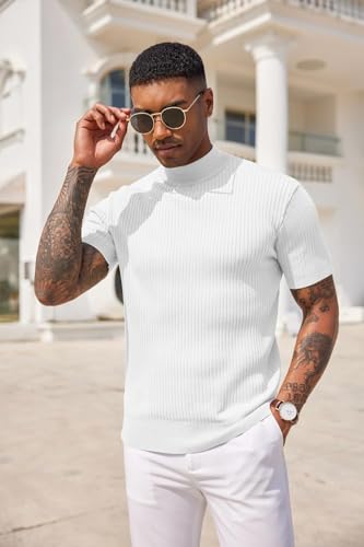 Image of DENIMHOLIC Mens Cotton High Neck T Shirt for Men Half Sleeve Turtleneck Tshirt Cotton Highneck Turtle Neck for Men Mock Neck for Man