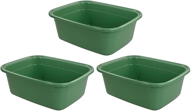 3-Pack 16 Quart Plastic Dishpan Basin/Dish Bin, Green