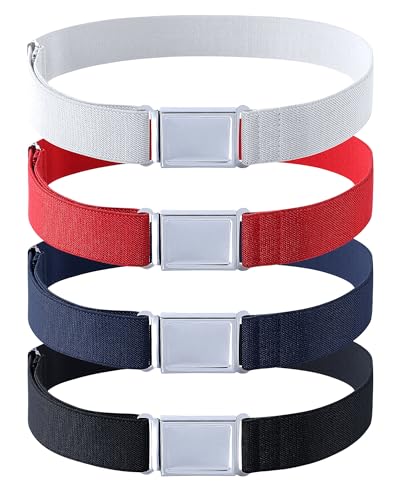 Kajeer 4PCS Kids Boys Adjustable Magnetic Belt - Big Elastic Stretch Belt with Easy Magnetic Buckle (Navy Blue/Red/Black/White)