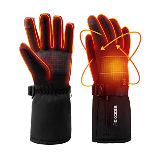 PAXCESS Heated Gloves, Heated Snowboarding Gloves with 4000mAh Rechargeable Li-ion Battery for Men