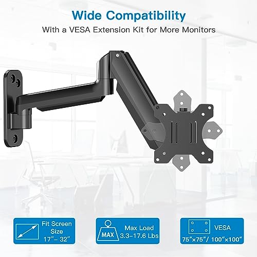 HUANUO Monitor Wandhalterung für 17-32 Zoll LED/LCD/TV Bildschirm, Monitor Halterung Wand, Monitor Arm Wall Mount mit 360° Drehbar Arm, VESA 75mm 100mm Gaming – Bild 3