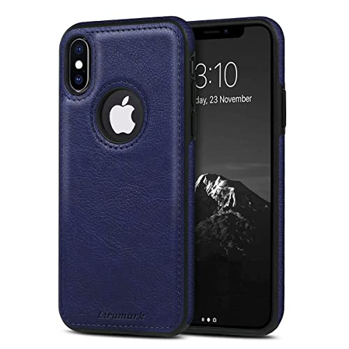 Image of LIRAMARK PU Leather Flexible Back Cover Case Designed for iPhone Xs Max (Blue)