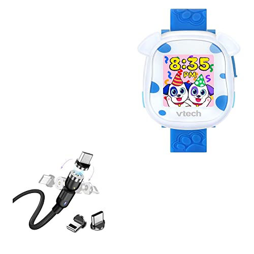 BoxWave Cable Compatible with VTech My First Kidi Smartwatch - MagnetoSnap AllCharge Cable, Magnet Charging Cable USB Type-C Micro USB for VTech My First Kidi Smartwatch - Jet Black