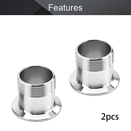 Othmro 2 Pcs 1 1/2NPT Male Threaded Pipe Fitting to CLAMP (OD 64mm Ferrule), Silver, 47.8mmx64mm 2pcs - Image 4