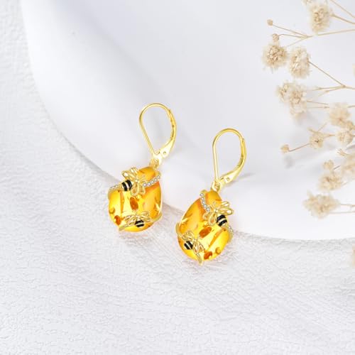 Image of TIGER RIDER Bee /Butterfly /Scorpion /Cactus /Leaf /Beetle 925 Sterling Silver French Clasp Leverback Earrings Amber /Crystal /Citrine /Moonstone /Obsidian /Jade /Rose quartz Pendant Jewelry Gift for Women