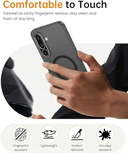 Image of DIZORO Matte Case for Samsung Galaxy M56 Compatible with MagSafe, Camera Lens Full Protection, Shockproof Translucent Frosted TPU Soft Phone Cover, Anti-Fingerprint (Black)