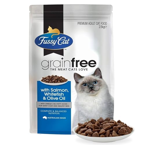 Fussy Cat Grain Free Adult Dry Cat Food, Salmon, Whitefish and Olive Oil 2.5kg - Australian Made with Complete & Balanced Nutrition, with Omega 3 & 6 Fatty Acids for Shiny Coat and Healthy Skin