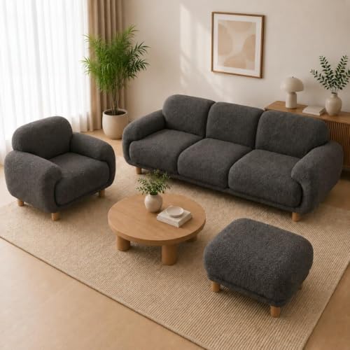 Image of Modern Classic Chesterfield Sofa for Living Room Bedroom Reception and Office 3+1+Ottoman Sofa for Living Room (Grey)