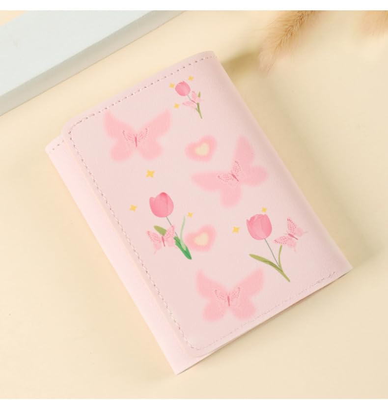 Small Wallet for Women Slim Compact Bifold Pocket Ladies Travel Mini Purse (Pink)