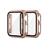 EDIMENS 2 Pack Hard PC Case Compatible with Apple Watch Series 6 / SE / 5/4 40mm Women Men, Overall PC Case Slim Tempered Glass Screen Protector Protective Cover for Apple iWatch 40mm SE Rose