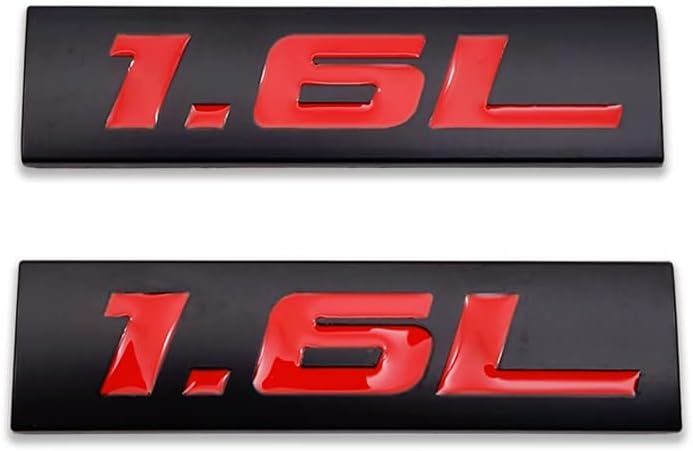 2X Chrome Metal 1.6L Logo Car Emblem Premium 3D 1.6 Badge Auto Door Fender Sticker Side Wing Decal (1.6L,Black&Red)