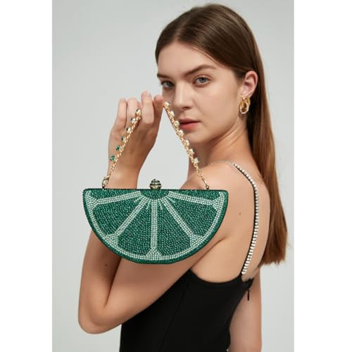 Image of Women Rhinestone Clutch Purse Watermelon Shape Handbag Cute Fruit Crossbody Bag Crystal Wedding Party Purse