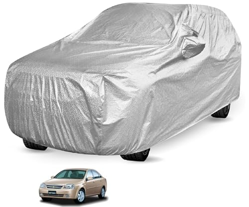 Image of Auto Hub Car Cover Compatible with Chevrolet Optra with Mirror Pocket and Soft Cotton Lining,Waterproof Optra Car Cover, Metallic Silver