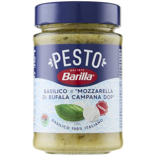 Barilla Pesto de albahaca y 'Buffalo Mozzarella Campana DOP', sin gluten, consistencia aterciopelada y sabor delicado, salsa lista para pasta, 190 g