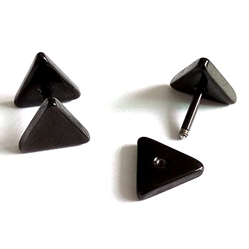 7Mm Unisex Stainless Steel Black Triangle Screw Stud Earrings For Man And Women, 2Pcs #TOP3