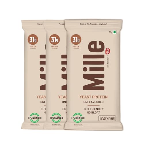 Mille Plant Protein | 31g Protein/Scoop | Unflavoured Trial Pack of 3 | Made with Fermented Yeast Protein Powder | No Bloat Vegan Heat-Stable | Has All 9 Essential Amino Acids | Mixes into Any Dish | 38g Trial Pack x 3